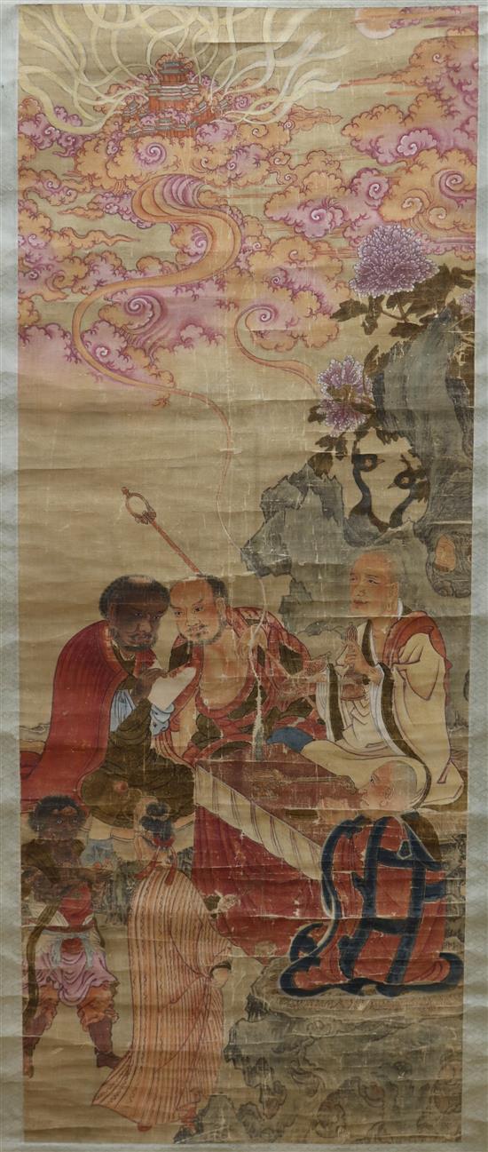 Chinese School, 19th century, two scroll paintings of luohans